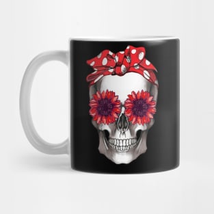 Cool skull, red bandana and sunflowers skull mask face Mug